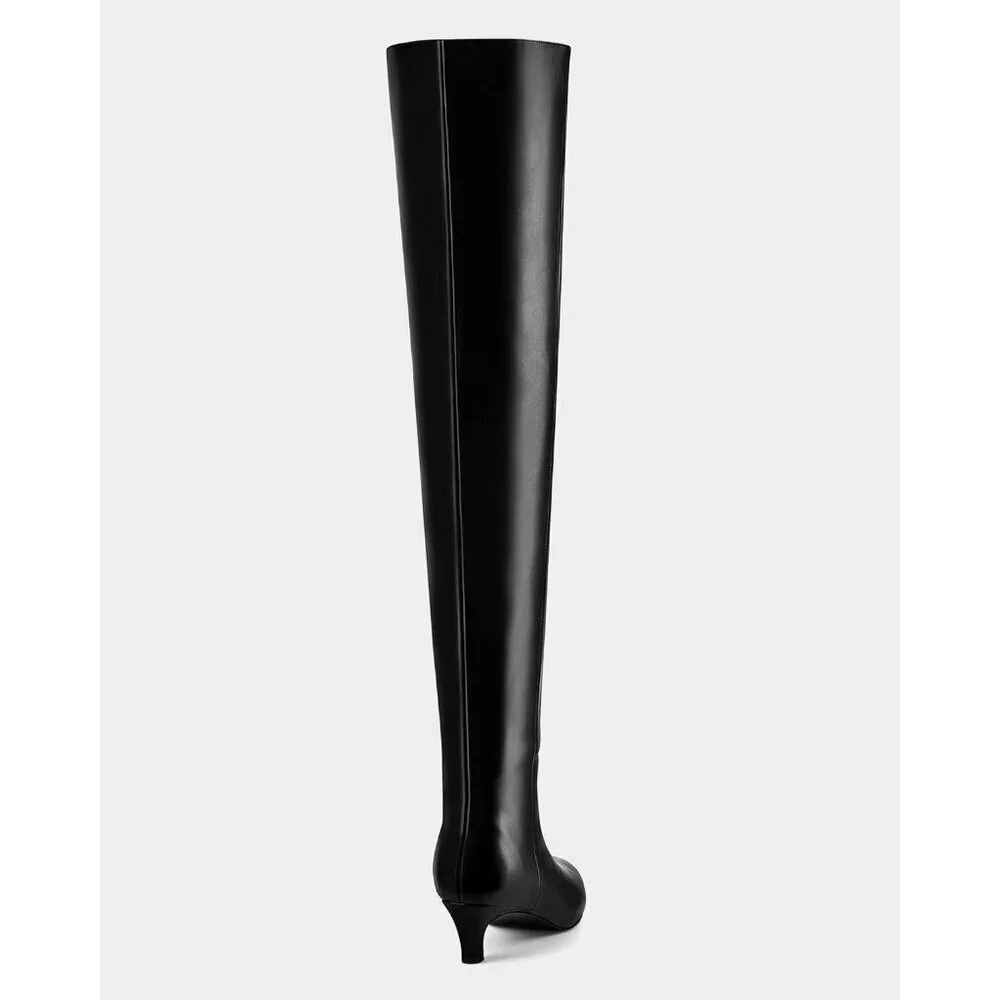 🆕Women Black-wide Calf Polyurethane Over the Knee Pointed Toe Block Heel Boot